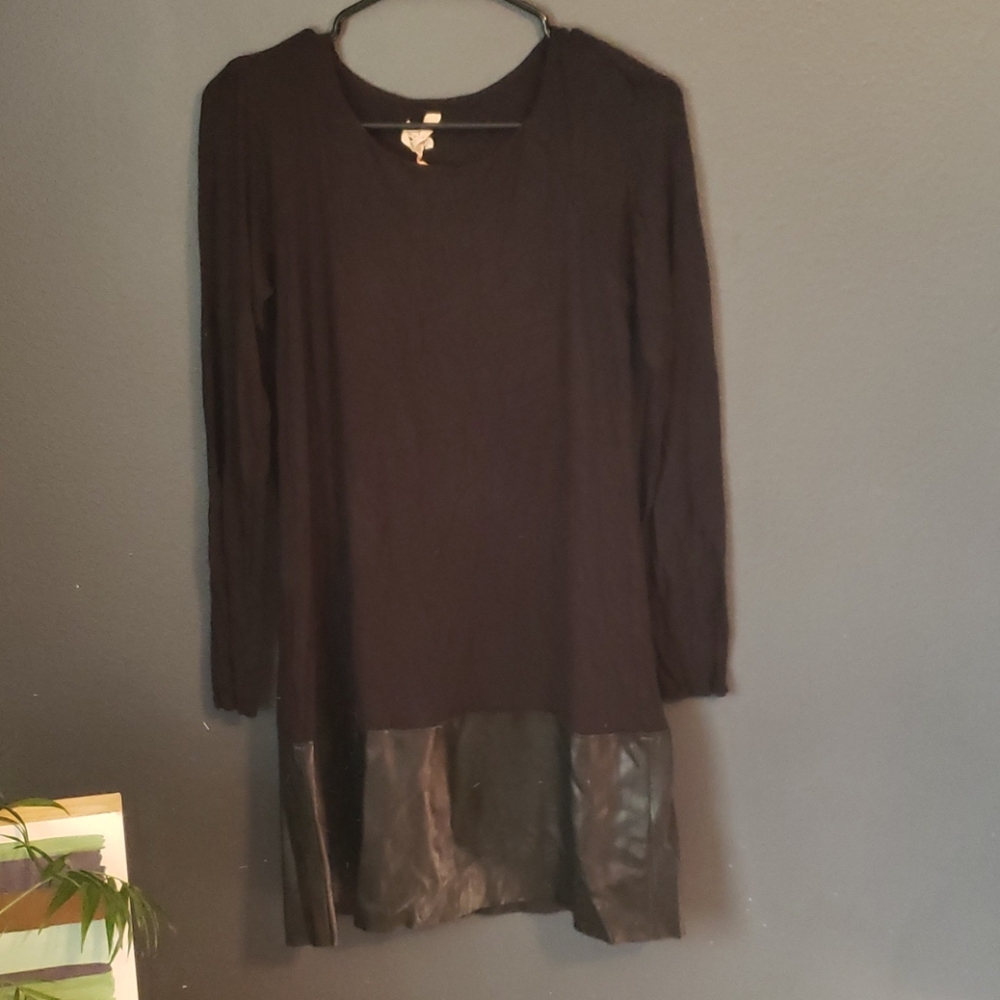 Black dress with faux leather bottom, size L